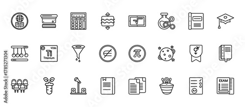 24 set of outline web education icons such as blackboard eraser, square root, is an element of, fraternity, book with marker vector thin icons for report, presentation, diagram, web design, mobile