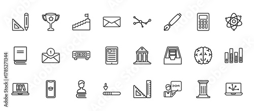 24 set of outline web education icons such as big trophy, molecular bond, new email, human brain, window scrolling left vector thin icons for report, presentation, diagram, web design, mobile app
