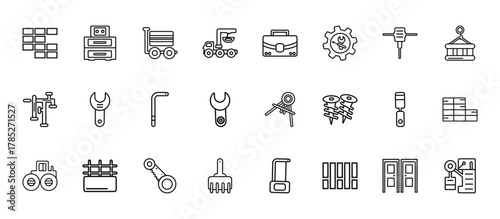 24 set of outline web construction icons such as big clo, tool bag, round wrench, chisel, sand brush vector thin icons for report, presentation, diagram, web design, mobile app