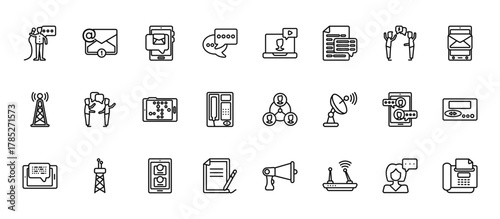 24 set of outline web communication icons such as emails, video chat, talking, chatting, writing letter vector thin icons for report, presentation, diagram, web design, mobile app