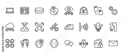 24 set of outline web artificial intelligence icons such as personal assistant, bionic eye, organ printing, voice recognition, brain vector thin icons for report, presentation, diagram, web design,