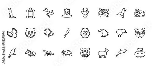 24 set of outline web animals icons such as tortoise, gazelle, pallas cat, kiwi bird, grasshopper vector thin icons for report, presentation, diagram, web design, mobile app