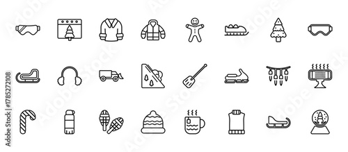 24 set of outline web winter icons such as christmas day, gingerbread man, earmuffs, lights, winter cap vector thin icons for report, presentation, diagram, web design, mobile app