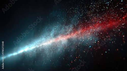 Abstract digital art featuring a dynamic clash of blue and red light trails.