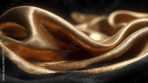 Fototapeta Naklejka Na Ścianę i Meble -  Gold fabric on black background 3d render Stock Illustration