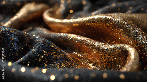 Fototapeta Naklejka Na Ścianę i Meble -  Gold fabric on black background 3d render Stock Illustration