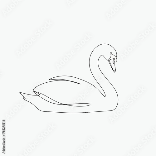 Minimalist continuous line art illustration capturing the serene beauty and graceful silhouette of a swimming swan, ideal for contemporary artistic expression and tranquil aquatic designs
