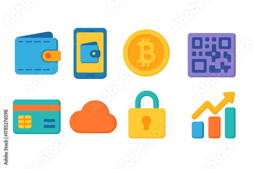 Finance and cryptocurrency 3d icon set. Digital and payment icons in 3d format