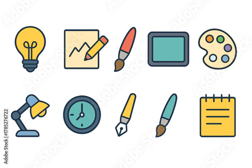 Art and creativity icon set. Flat design for inspiration and planning.