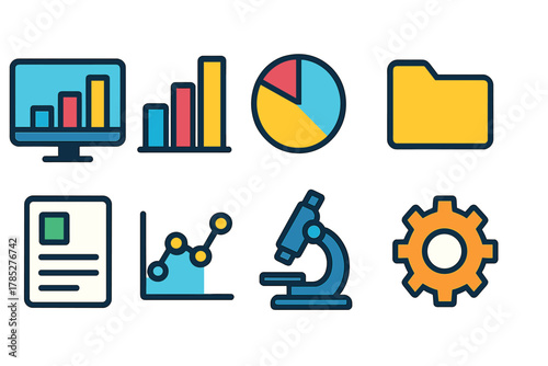 Data visualization filled icon set. Statistics, analysis, research symbol collection