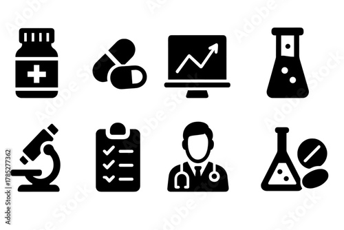 Medical, healthcare silhouette icon set for hospitals, clinics, and health services