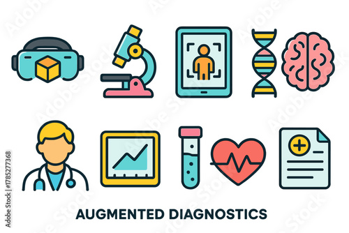 Augmented diagnostics icon set. Flat style medical and technology icons collection.