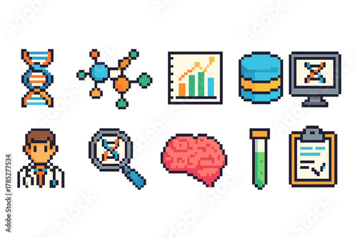 Medical research 3d icon set. Healthcare, science, lab analysis icons collection.