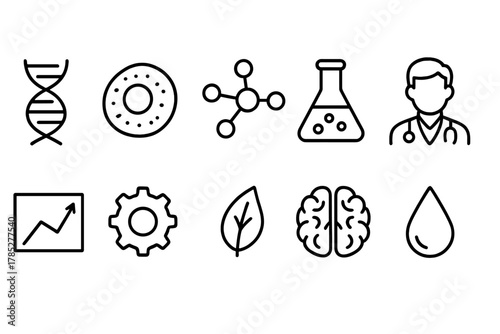Science, education outline icon set. Learning, research icons outline collection