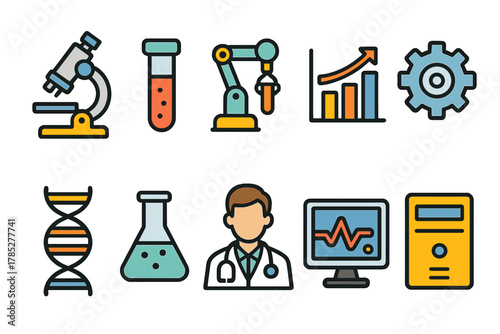 Science and technology icon set. Lab and innovation icons outline collection.