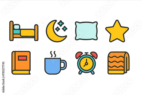 Sleep and relaxation outline icon set: dream, bedtime, nighttime symbols collection