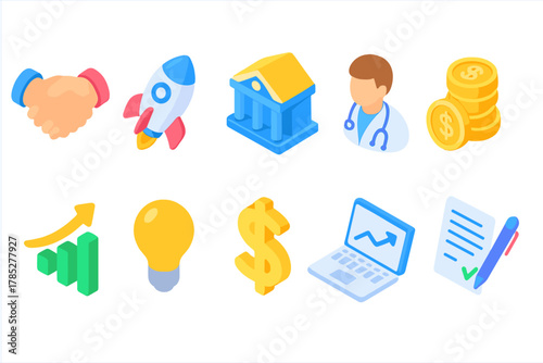 Business, finance 3d icon set. Professional banking, strategy 3d icons collection