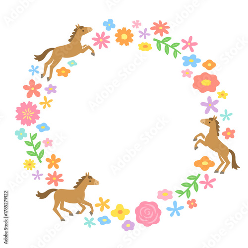 馬と花のリングフレーム