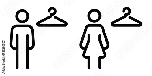 Mens and womens changing rooms line icon set with simple outline symbols. Vector illustration for public facilities, locker rooms