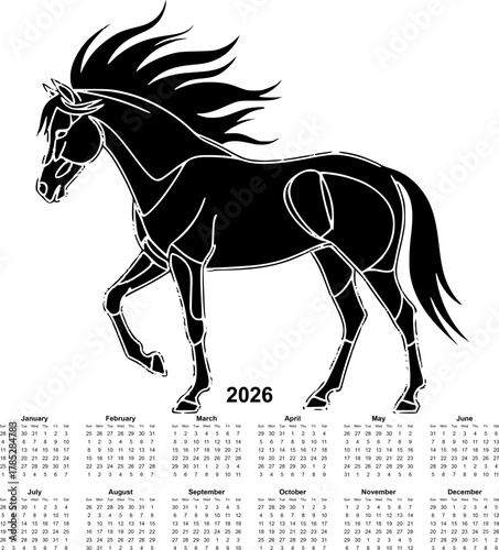 Calendar image of a black horse, Mighty Horse
Black Stallion: Year of the Horse