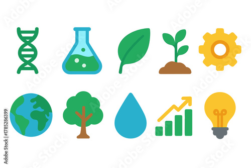 Ecology and science flat icon set. Environmental and scientific symbols collection