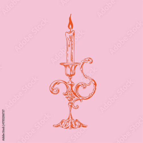 Hand drawn candle illustration. Vintage candle sketch. Candle clip art. Candle doodle. Line art, ink, minimalist style. Candles burning. Ink sketch set isolated. Retro style.