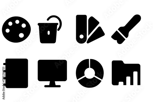Art and design silhouette icon set. Creative tools and graphics silhouette collection