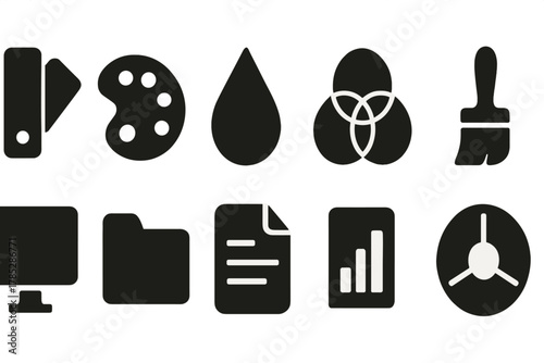 Art and design silhouette icon set. Creative tools and color elements collection