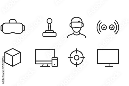 Virtual reality line icon set. Gaming, technology, vr icons outline collection
