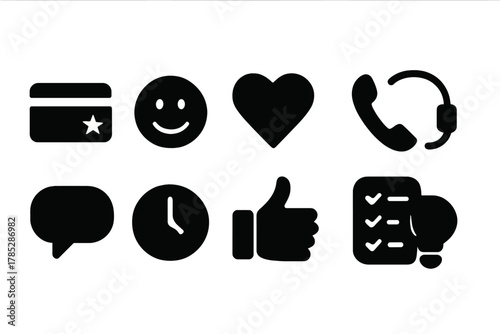 Communication and contact solid icon set. Essential messaging symbols solid collection.