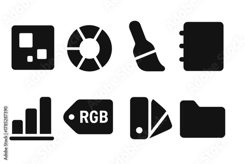 Tools and utilities solid icon set. Essential resources in solid icon collection.