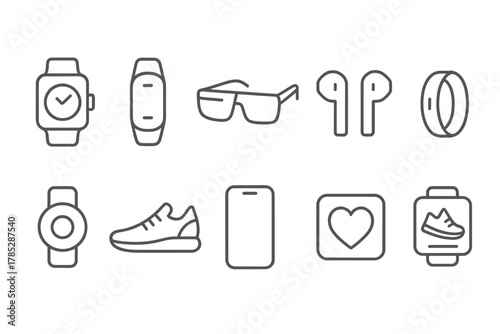 Wearable technology outline icon set. Smart devices, gadgets, fitness tracker icons