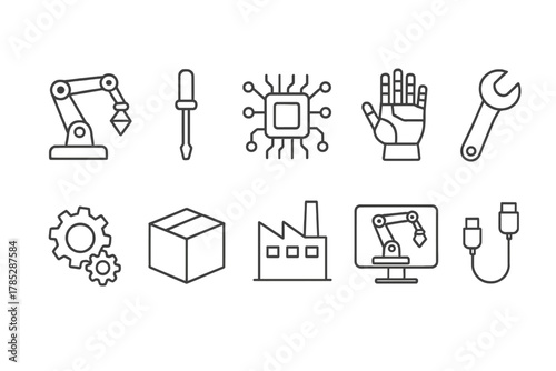 Industry and factory line icon set. Automation, engineering, and manufacturing symbols