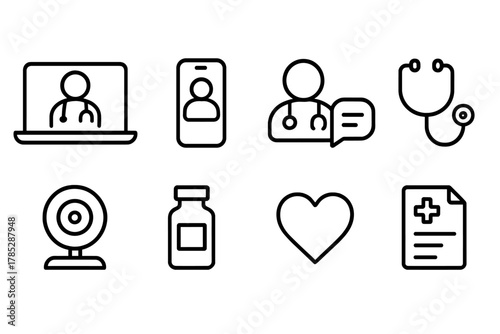 Healthcare and telemedicine line art icon set. Medical outline icons for apps and sites