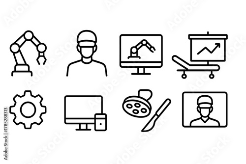Medical and industrial line icon set. Healthcare, manufacturing icons line collection