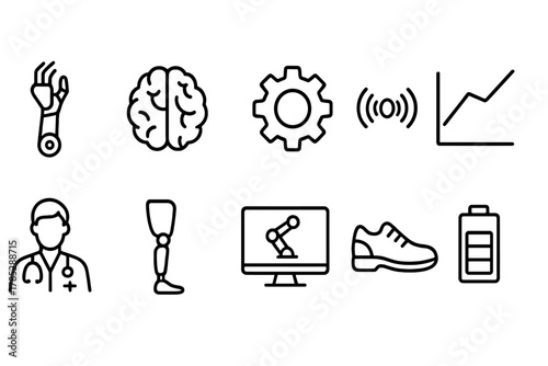 Healthcare and technology line icon set: medical, robotics, and innovation designs