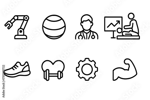 Fitness and health line icon set. Workout, wellness, gym icons outline collection