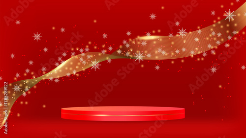 Festive Luxury Holiday podium Christmas New Year. Postcard banner design. For festive marketing ads web banner and seasonal event promotion. Vector illustration.