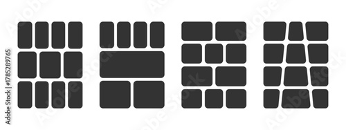 Set of anime comic page templates. Bento grids or graphic novel panels isolated on white background. Manga storyboard, photo collage, magazine or poster layouts. Vector illustration.