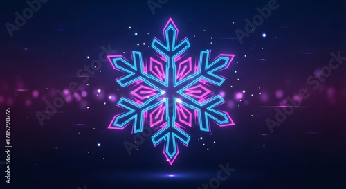 Wallpaper Mural Neon snowflake icon glowing with dynamic pink and blue light on dark background. Modern winter holiday decoration for Christmas and New Year. Torontodigital.ca