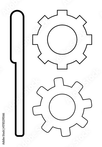 Two gears and a lever indicating mechanics, teamwork, optimization, problem-solving, innovation, machinery, and development. Ideal for engineering, operations production creativity system