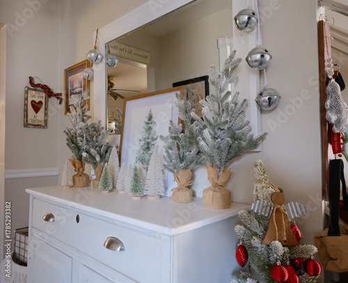 Colonial home hallway decorated for the Christmas Holidays 2025