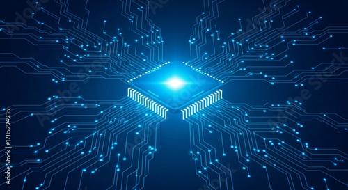 Microchip Circuit Board Technology in Digital Environment with Top View for Innovation Concept