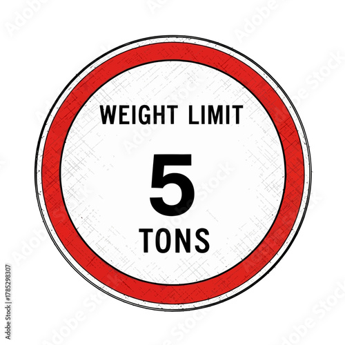 Illustrated weight limitation road sign indicating restriction of five tons