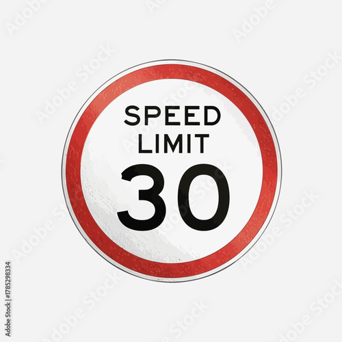Illustrative Speed Restriction Sign with a Maximum Limit of 30 in a Round Frame
