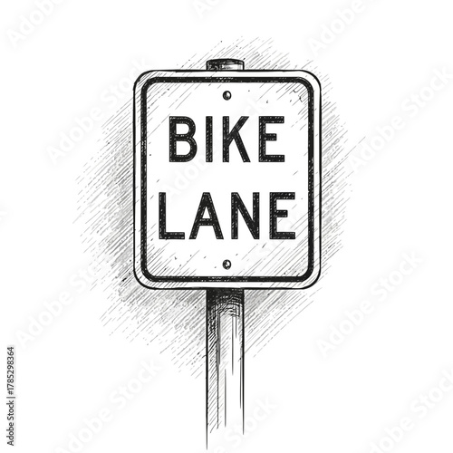 Monochrome Graphic of a Bike Lane Sign with Hatching Background Elements