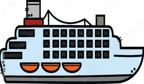Cartoon Cruise Ship Vector Illustration, Large Passenger Liner Icon, Ocean Travel and Vacation Graphic