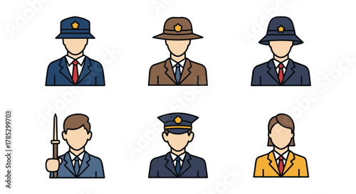 Six uniformed individuals in various roles and professions shown
