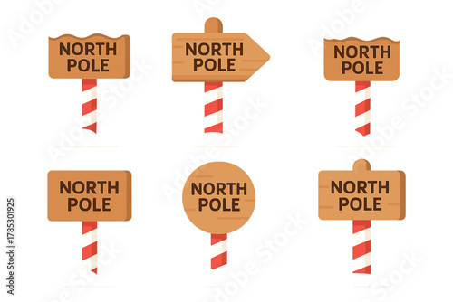 Christmas silhouette icon set. featuring north pole signs, candy cane poles, and winter symbols