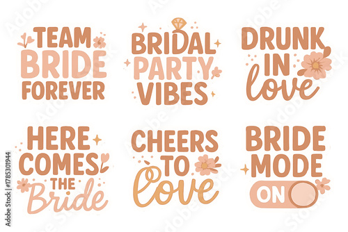 Wedding celebration flat icon set. featuring bride, love, cheers, party, forever, drunk, bridal, vibes icons